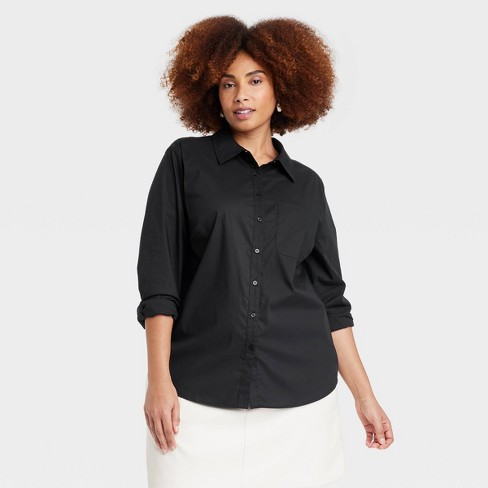 Women's Slim Fit Boyfriend Tailored Long Sleeve Button-down Shirt - A New  Day™ Black Xxl : Target