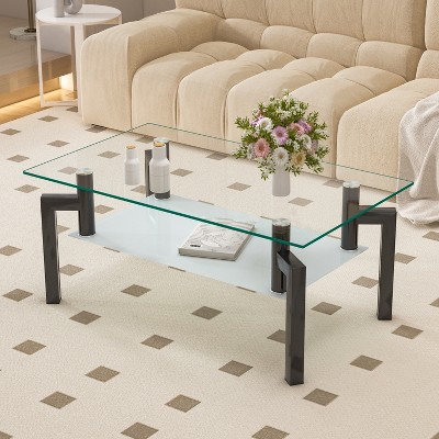 GlasFlength Rectangular Modern Coffee Tables, Center Table with Sleek Minimalist Design for Living Room Decor, White,39.1”*23.4”*17.3"