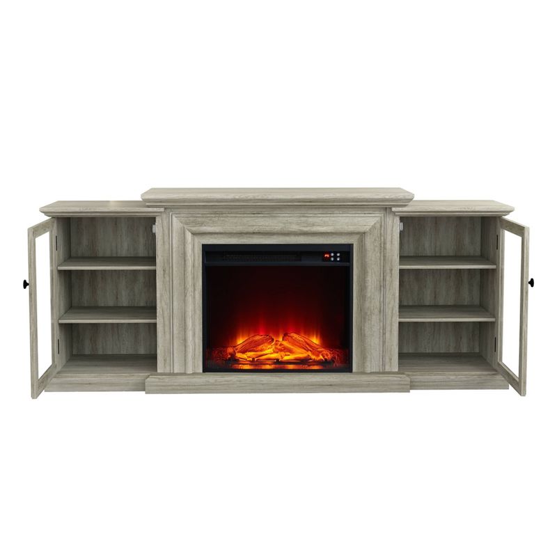 71&#34; Vintage TV Stand for TVs up to 70&#34; with Electric Fireplace Gray - Festivo, 4 of 9