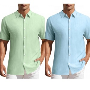 INSPIRE CHIC Men's Summer Point Collar Short Sleeves Button Down Linen Shirts 2 Packs - 1 of 4