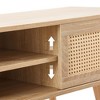 White 55.12" Rattan TV Cabinet with Double Sliding Doors, Adjustable Shelf and Solid Wood Legs for Living Room Console - 3 of 4