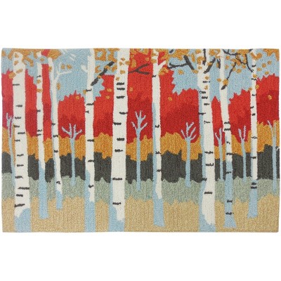 Homefires Blazing Birch Doormat, 22" x 34" – Hand-Hooked Polyester Rug with Autumn Birch Tree Design