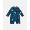 Deux par Deux Boy Printed Long Sleeve One-Piece Rashguard Orange Sloths on Navy Blue - 4 of 4