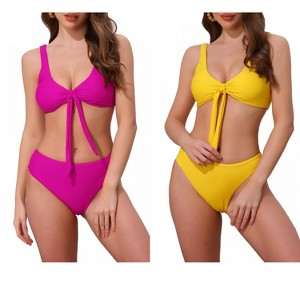 INSPIRE CHIC Women's Lace Up Decoration Push Up Wide Strap Top Triangle Bottom Swimwear Bathing Bikini Suits 2 Sets - 1 of 4