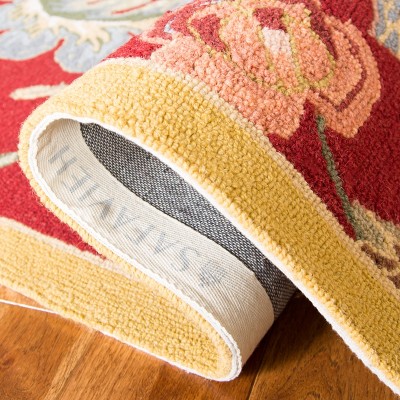 Handmade Red Floral Wool Round Area Rug