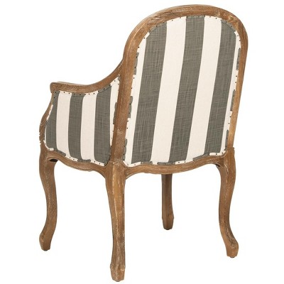 Transitional Esther Striped Arm Chair in Grey & White with Oak Frame