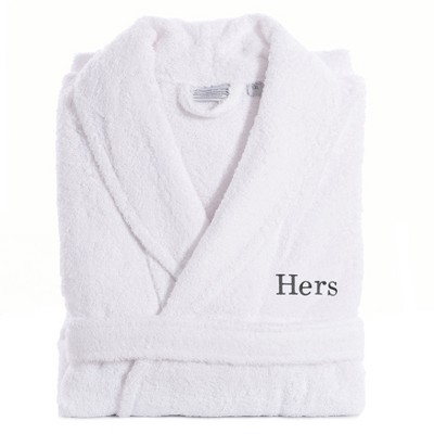 Linum Home Textiles 100% Turkish Cotton Embroidered ''Hers'' Terry Bathrobe in Bookman Font