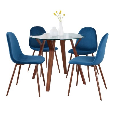 LumiSource 5pc Round Folia Pebble Dining Set Walnut