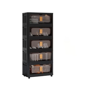 GlasFlength Decorative Storage Cabinets Accent Cabinet Folding Storage Cabinet Free standing Cabinet for Living Room, Black, 23.62"*13.78"*59.84" - 1 of 4