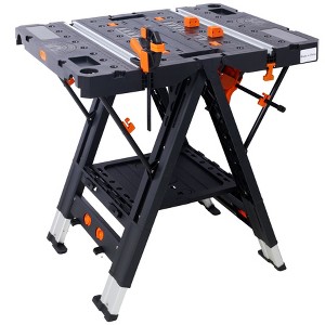AZL1 Life Concept Folding Table 2 in 1 Sawhorse Workbench 2 Clamps Adjustable Height Compact for Home Garage Lawn Storage, Black, 33.3"*27.4"*6.7" - 1 of 4
