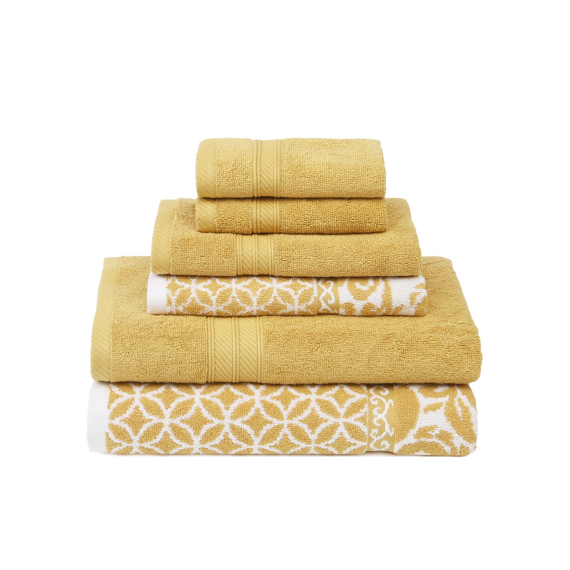 Modern Threads Trefoil Filigree Reversible Yarn Dyed Jacquard 6-pc Towel Set, Gold