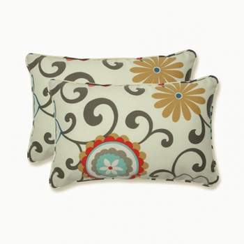 2pk Outdoor Rectangle Throw Pillow - Camel/Aqua/Brown/Botanical - Pillow Perfect