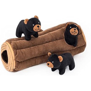 ZippyPaws Burrow- Hide & Seek Plush Dog Puzzles, Enrichment Squeaky Toy, for Small & Medium Dogs- Black Bear Log - 1 of 1