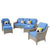 XIZZI 5 Pieces Wicker Furniture, Outside Conversation Set, 3-Seat Sofa with Cushion, High Back Rattan Chairs and Ottomans for Garden Backyard - 2 of 4