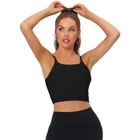 Allegra K Women's Medium Impact Fitness Workout Wireless Padded Yoga Longline  Sports Bras Black Large : Target