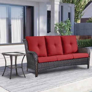 POCASSY 75" Wide Outdoor Patio Sofa with Cushions and Side Table - 1 of 4