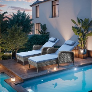 Outdoor 2 Pieces Patio Chaise Lounge Chairs with Cushion - 1 of 4