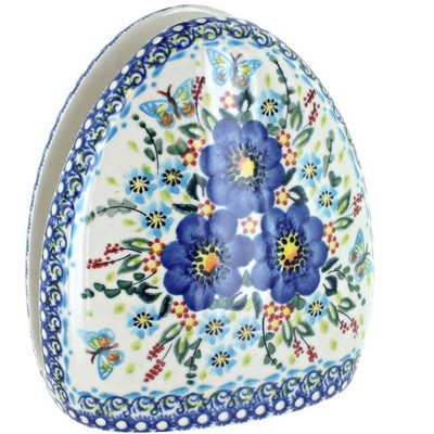 Blue Rose Polish Pottery Garden of Blue Napkin Holder