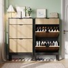 Shoe Storage Cabinet with 2 Flip Drawers & Large Drawer, Farmhouse Fluted Shoe Organizer with Metal Legs, Freestanding Hidden Slim Narrow Shoe Rack - 4 of 4