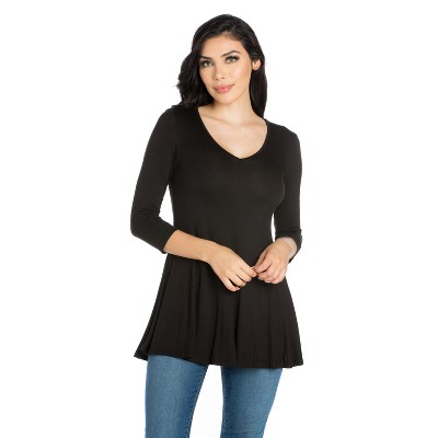 24seven Comfort Apparel Women's V-neck Tunic Top-black-xl : Target