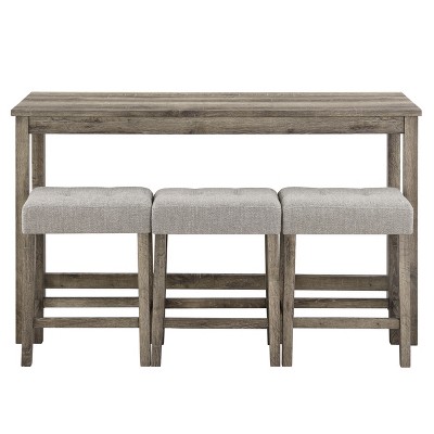 NicBex 4-Piece Bar Table Set with Power Outlet,Modern Farmhouse Kitchen Tables Set with 3 Soft Cuchion Bar Stools for Living Room