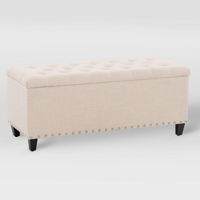 Boston Tufted Fabric Storage Ottoman Beige - CorLiving