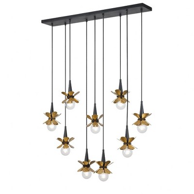 Portinatx Satin Black and Hammered Gold 9-Light Linear Chandelier