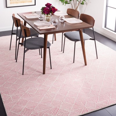 Handmade Pink and Ivory Abstract Wool Area Rug