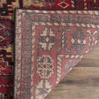 Vintage Hamadan Red Multicolor Synthetic 6'7" x 9' Area Rug