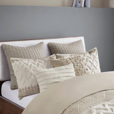 Taupe Cotton King/California King Duvet Cover Set with Textured Accent