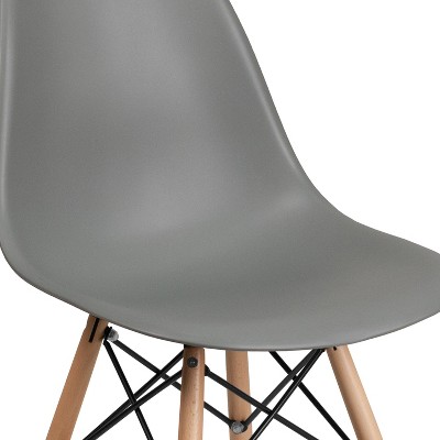 Moss Gray Plastic Side Chair with Wooden Legs