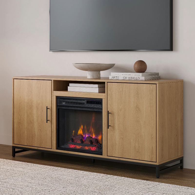 Modern Ember Rochester TV Stand, Entertainment Center, TVs up to 60", 2 Cabinets, 3 Shelves, with 18" Electric Fireplace, 1 of 10