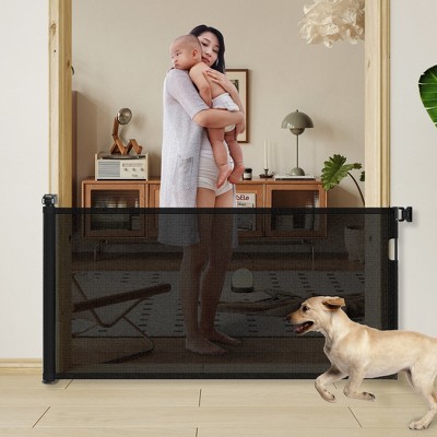 Retractable Baby Gate, Mesh Dog Gate for Doorways, 33" Tall Child Safety Gate for Doorways, Indoor & Outdoors, Stairs, Hallways