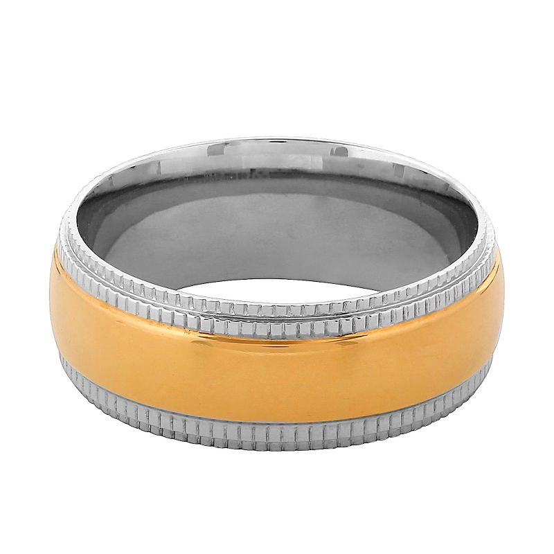 Men's West Coast Jewelry Goldplated Stainless Steel Ridged Edge Band Ring, 3 of 4