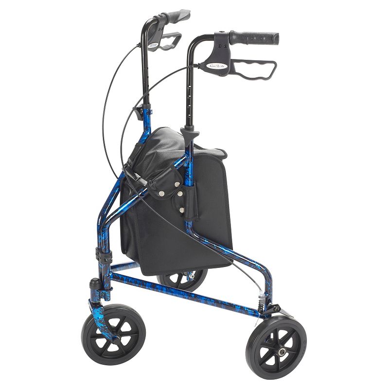 Drive Medical 3 Wheel Walker Rollator with Basket Tray and Pouch, Flame Blue, 4 of 8
