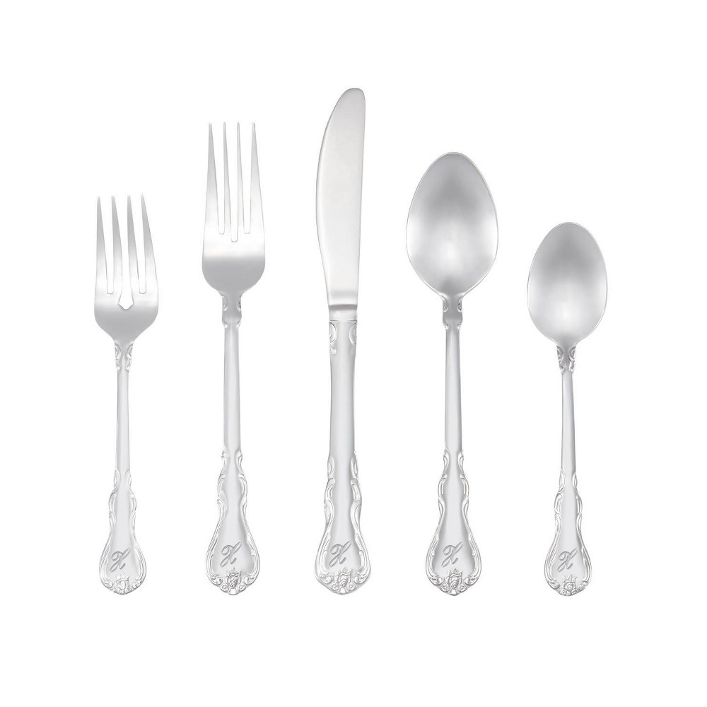 RiverRidge 46pc Personalized Silverware Set Bouquet Pattern - X: Flatware Set for 8, Forks Spoons Knives, Dishwasher-Safe