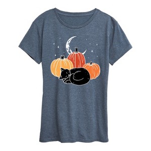 Women's - Instant Message - Black Cat Pumpkin Nap Short Sleeve Graphic T-Shirt - 1 of 4