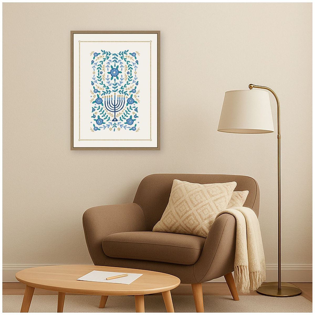 Kate and Laurel VYD Hanukkah Garden by Vicky Yorke Framed Canvas Wall Art Print, Sylvie Dark Gold, 18x24 - thumbnail 6