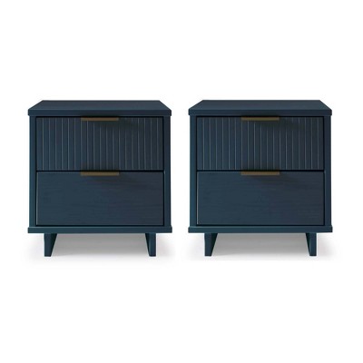 Manhattan Comfort Set of 2 Granville 2 Drawer Nightstands Midnight Blue: Modern Design, Pine Frame, Metal Glides, Includes Anti-Tip Hardware