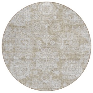 Beige Tan And Gray Floral Washable Indoor Outdoor Area Rug - 1 of 4