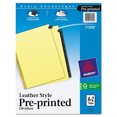 Avery Preprinted Black Leather Tab Dividers w/Gold Reinforced Edge 25-Tab Ltr 11350
