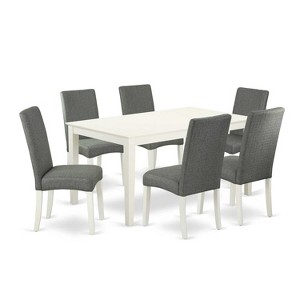 HomeStock 7-Pc Rectangle Linen White Finish Solid Wood Top Dining Table with 6 Parson-Chairs - 1 of 4
