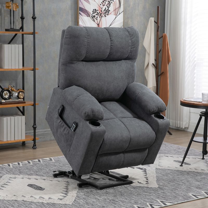 HOMCOM Electric Power Lift Chair Recliners for Elderly, Oversized Living Room Recliner with Remote Control, Cup Holders, and Side Pockets, 2 of 7