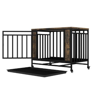 Hrinhom 39"W Dog Crate Furniture, Wooden Dog Kennel with Iron Door and Tray - 1 of 4