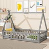 ALEXOUN Floor Size Bed with Door, Pine Bed Frame with Tent-Shaped Head board & Full-Length Guardrails - 2 of 4