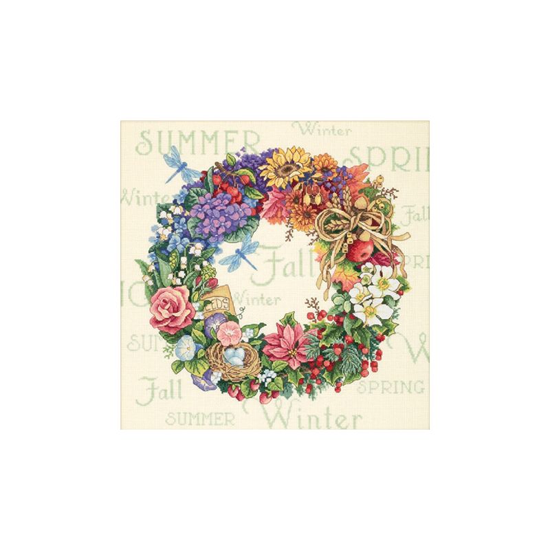 Dimensions Gold Collection Counted Cross Stitch Kit 14"X14"-Wreath Of All Seasons (18 Count), 1 of 2