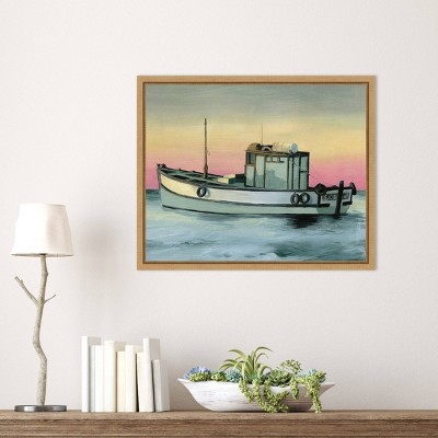 Golden Hour Casting II Coastal Canvas Art with Maple Frame