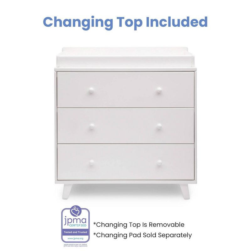 Delta Children Ava 3 Drawer Dresser with Changing Top - White, 5 of 14