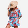 Women's Vibrant Floral Print Beach Romper with Batwing Sleeves -Cupshe - 2 of 4