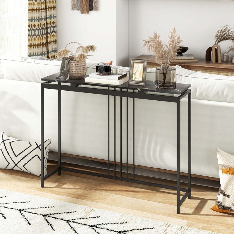 Costway 47" Long Console Table Narrow Entryway Table with Marble-like Tabletop Metal Frame, 4 of 11